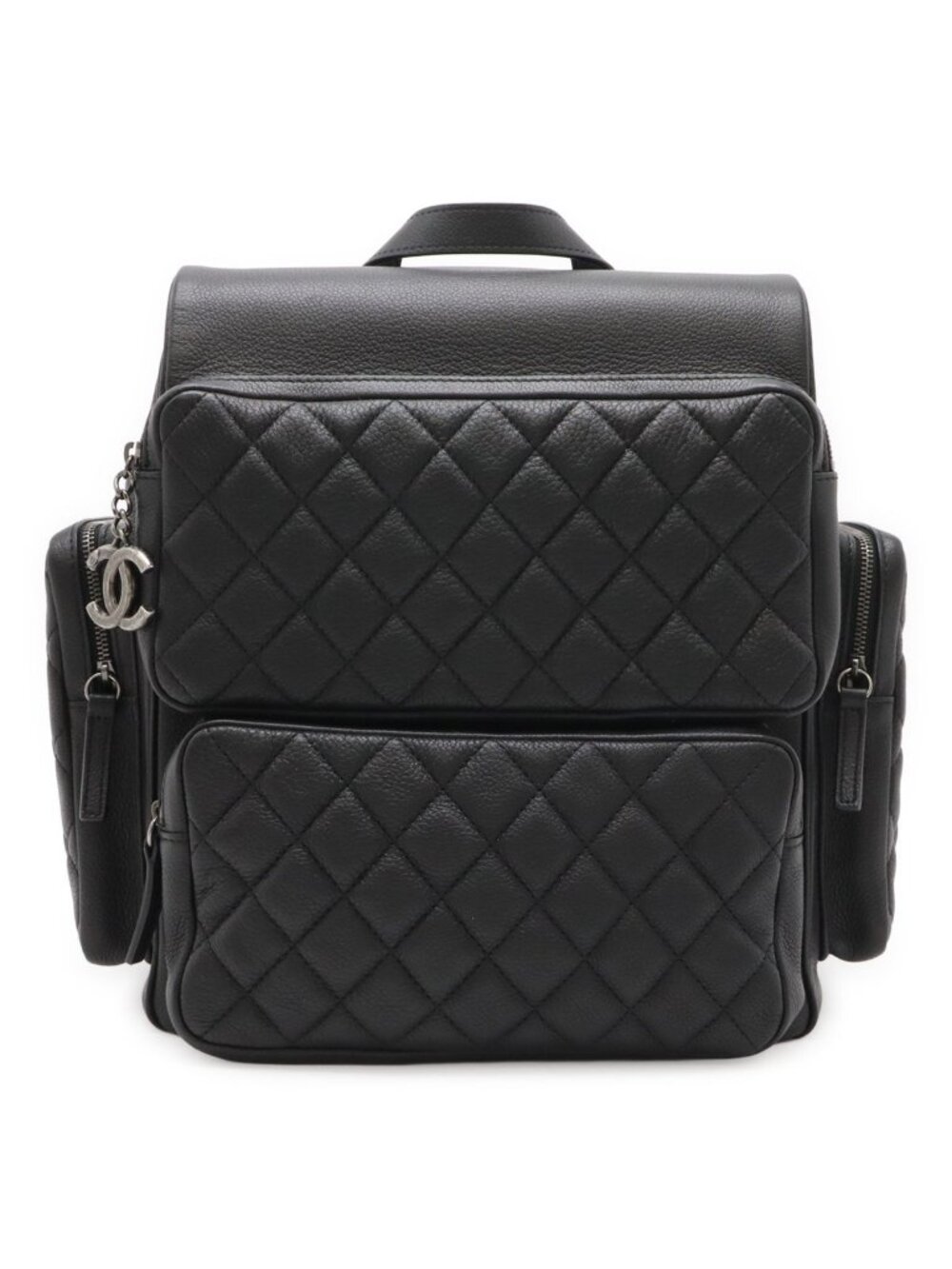 Chanel Quilted Casual Lock Backpack Caviar Leather Black Silver